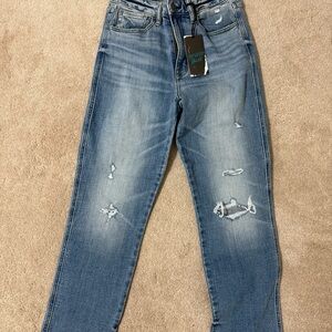 Studio Blue Women's Distressed Straight Leg Jeans - Medium Blue